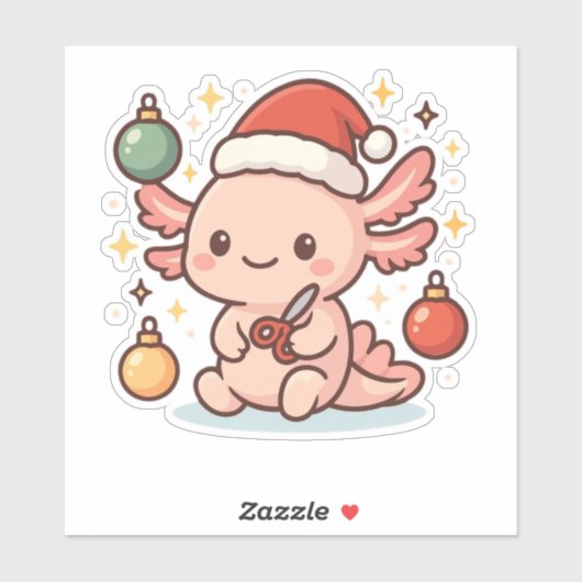Schattige Kerst Axolotl Sticker – Kerst Ornament (Vel)