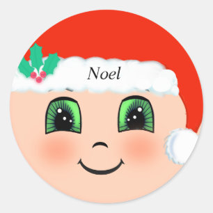Schattige kerst baby gelukkig gezicht ronde sticker