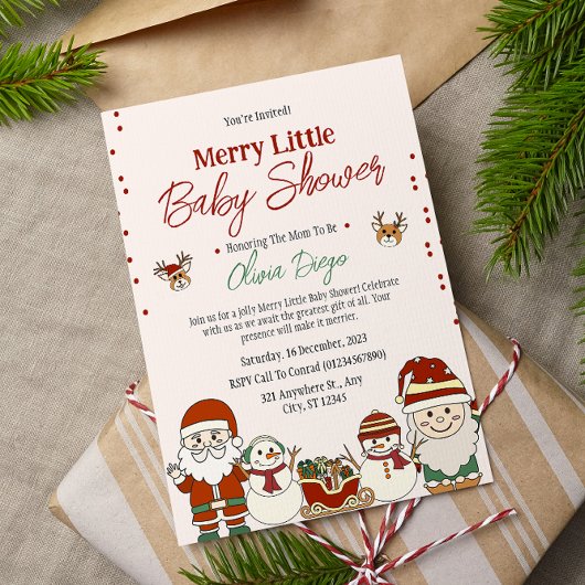 Schattige Kerst Baby shower Kaart