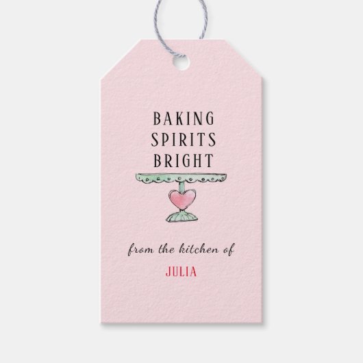 Schattige Kerst 'Bakgeesten Helder' Roze  Cadeaulabel (Voorkant)