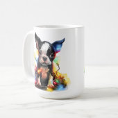 SCHATTIGE KERST BOSTON TERRIER PUPPY DOG KOFFIEMOK (Voorkant links)