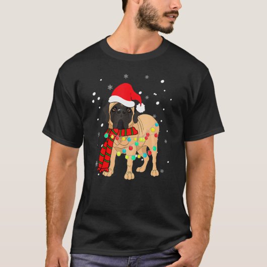 Schattige Kerst Bullmastiff Hond Lichten Grappig V T-shirt (Voorkant)