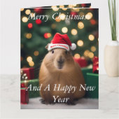 Schattige Kerst Capybara, Grote Kerst Kaart (Voorkant)