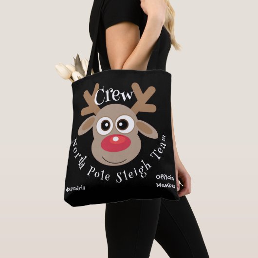 Schattige Kerst Cartoon Rendier Black Sleigh Team Tote Bag (Dichtbij)