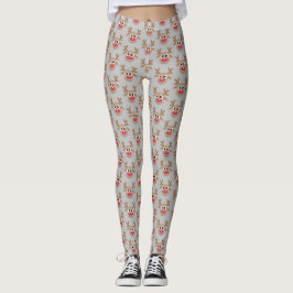 Schattige Kerst Cartoon Rendier Patroon Grijs Leggings