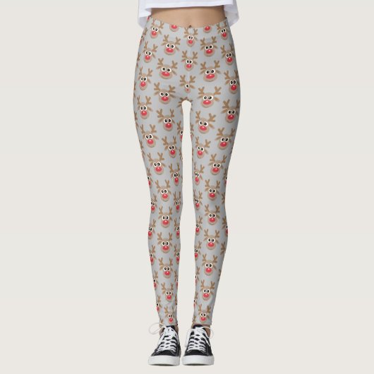 Schattige Kerst Cartoon Rendier Patroon Grijs Leggings (Voorkant)