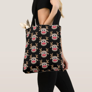 Schattige Kerst Cartoon Rendier Patroon Zwart Tote Bag