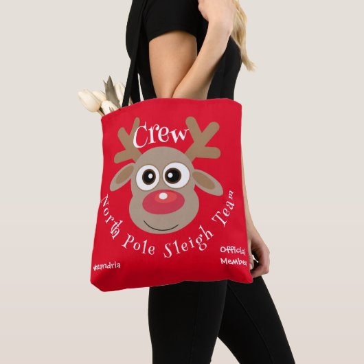 Schattige Kerst Cartoon Rendier Red Sleigh Team Tote Bag (Dichtbij)