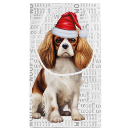 Schattige Kerst Cavalier Hond Kerstmis Woof Woord Klein Cadeauzakje
