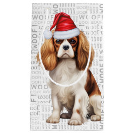 Schattige Kerst Cavalier Hond Kerstmis Woof Woord  Klein Cadeauzakje