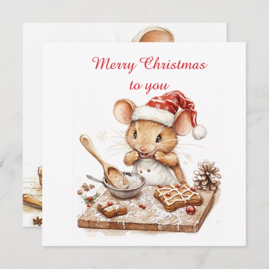 Schattige Kerst Chef Muis Kaart (Voorkant / Achterkant)