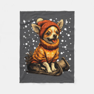 Schattige Kerst Chihuahua sleeën in de sneeuw Grap Fleece Deken