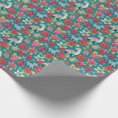 Schattige kerst dinosaurussen en poinsettia's cadeaupapier (Hoek)