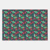 Schattige kerst dinosaurussen en poinsettia's inpakpapier vel (Voorkant 3)