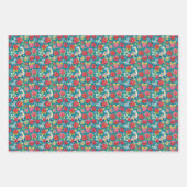 Schattige kerst dinosaurussen en poinsettia's inpakpapier vel (Voorkant)