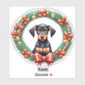 Schattige kerst doberman pup in feestelijke krans sticker (Vel)