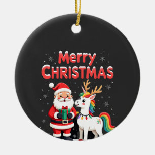 Schattige Kerst Eenhoorn Kerstman op Eenhoorn Kers Keramisch Ornament