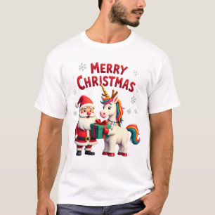 Schattige Kerst Eenhoorn Kerstman op Eenhoorn Kers T-shirt