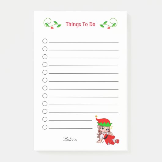 Schattige Kerst Elf Dingen Om Te Doen Post-it® Notes (Voorkant)