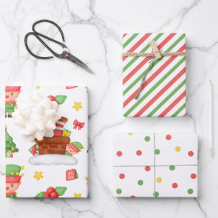 Schattige Kerst Elf Strepen Winterbes Kerstmis  Inpakpapier Vel
