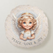 Schattige Kerst Engel Fotonaam Rond Kussen (Voorkant)
