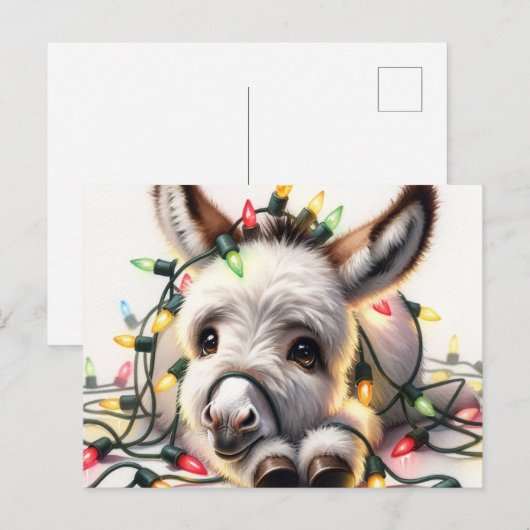 Schattige kerst ezel verpakt in Lights Briefkaart (Voorkant / Achterkant)