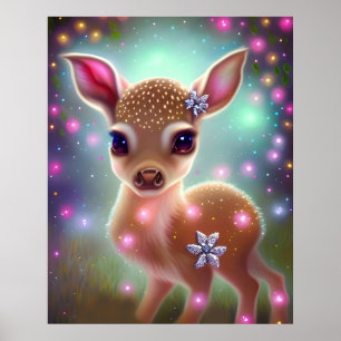 Schattige kerst Fawn Poster