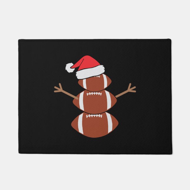 Schattige Kerst Football Snowman Santa Hat Funny Deurmat (Voorkant)