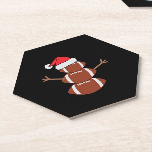 Schattige Kerst Football Snowman Santa Hat Funny Kartonnen Onderzetters (Schuin)