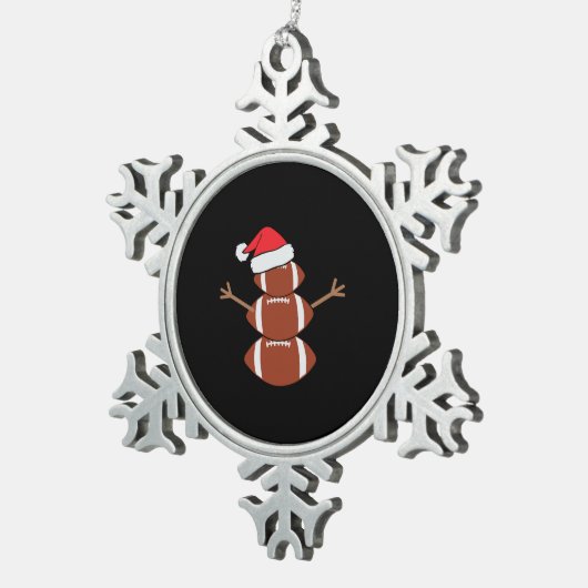 Schattige Kerst Football Snowman Santa Hat Funny Tin Sneeuwvlok Ornament (Rechts)