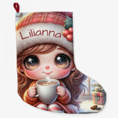 Schattige kerst geanimeerd meisje grote kerstsok (Voorkant)