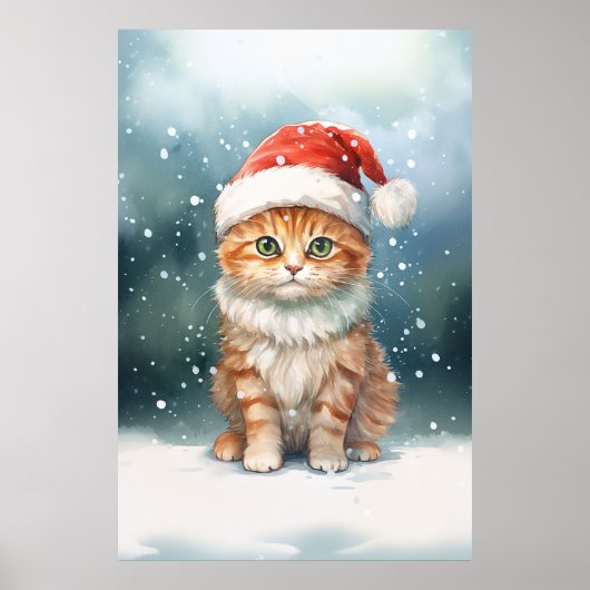 Schattige kerst gember kat kitten in de sneeuw poster (Voorkant)