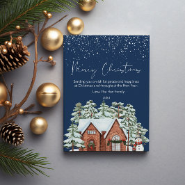 Schattige Kerst Gezellig Huis en Sneeuwflat Feestdagenkaart