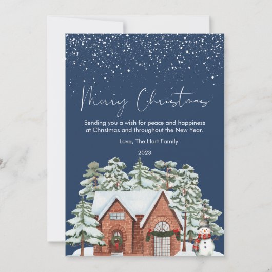 Schattige Kerst Gezellig Huis en Sneeuwflat Feestdagenkaart (Voorkant)