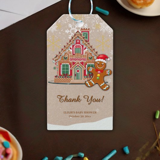 Schattige Kerst Gingerbread House Baby Shower Cadeaulabel
