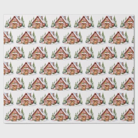Schattige Kerst Gingerbread House Cadeaupapier (Vlak)