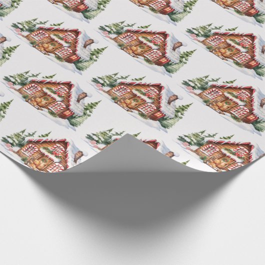Schattige Kerst Gingerbread House Cadeaupapier (Hoek)