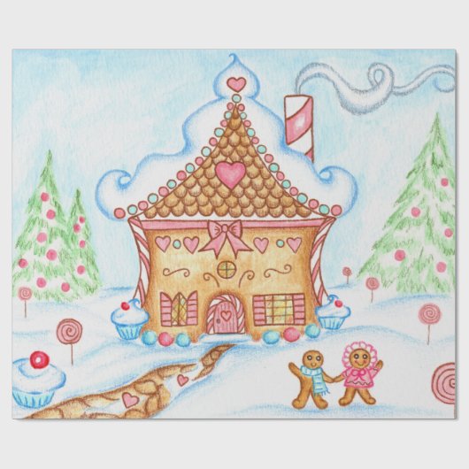 Schattige Kerst Gingerbread House inpakpapier (Vlak)