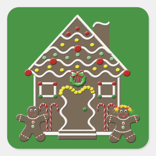 Schattige Kerst Gingerbread House Vierkante Sticker (Voorkant)