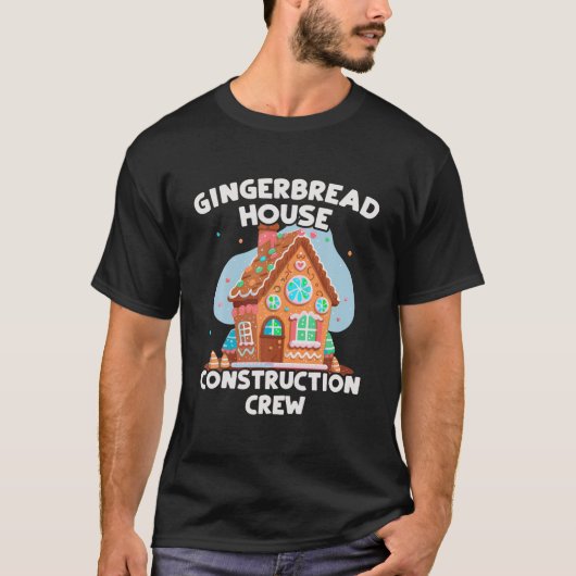 Schattige Kerst Gingerbread Huis Bouw Crew T-shirt (Voorkant)