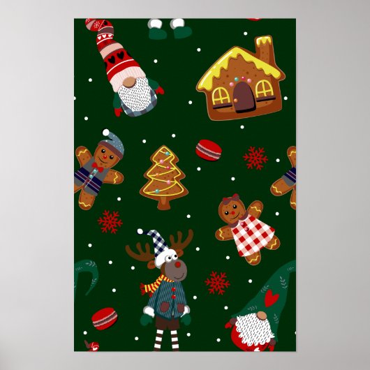Schattige Kerst Gingerbread Kabouters Rendier Fees Poster (Voorkant)