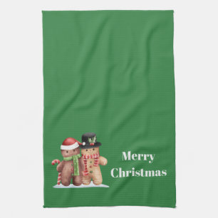 Schattige Kerst Gingerbread Man Stijlvol Groen Theedoek