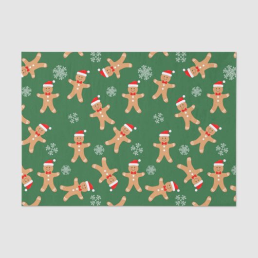 Schattige Kerst Gingerbread Mannetjes op Groen  Tissuepapier (Voorkant)
