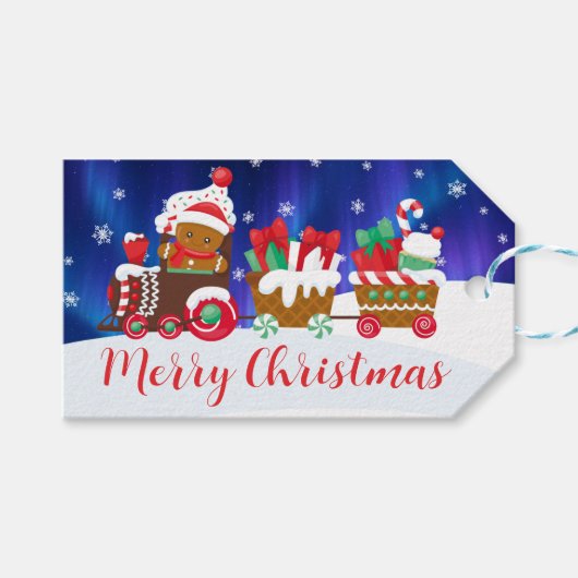 Schattige Kerst Gingerbread Trein & Cadeaus Cadeaulabel (Voorkant (Horizontaal))