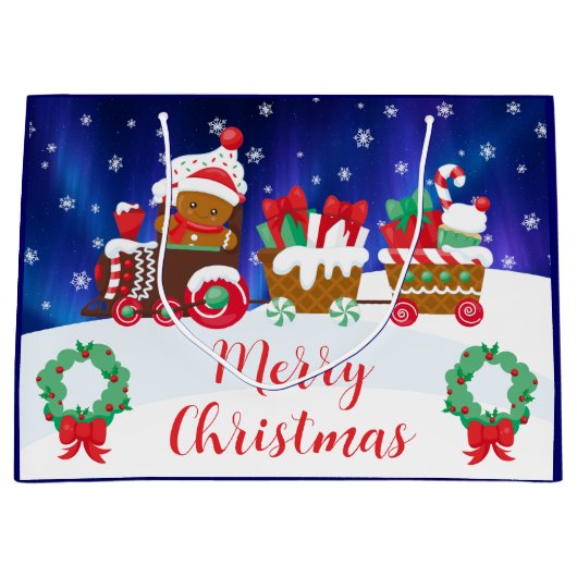Schattige Kerst Gingerbread Trein Groot Cadeauzakje (Voorkant)