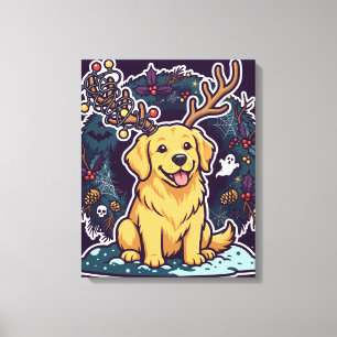 Schattige Kerst Golden Retriever Canvas Afdruk