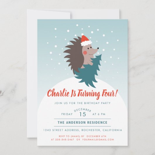 Schattige Kerst Hedgehog Kind Verjaardagsfeest Kaart (Voorkant)