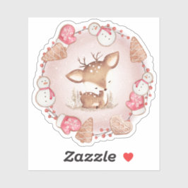 Schattige Kerst Herten Gingerbread Roze Kiss cut Sticker