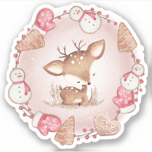 Schattige Kerst Herten Gingerbread Roze Kiss cut Sticker (Voorkant)