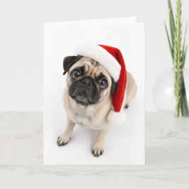 Schattige Kerst Hertenbruine Pug Kerstman Hoed Pup Feestdagen Kaart